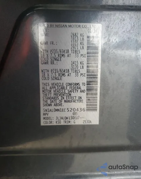 2014 Infinity Qx60 z USA, uszkodzony, nr VIN 5N1AL0MN1EC520436